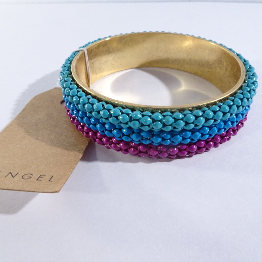 Lee Angel Mesh Enamel Dot Bangle Nwt $150.00 Blue Rainbow